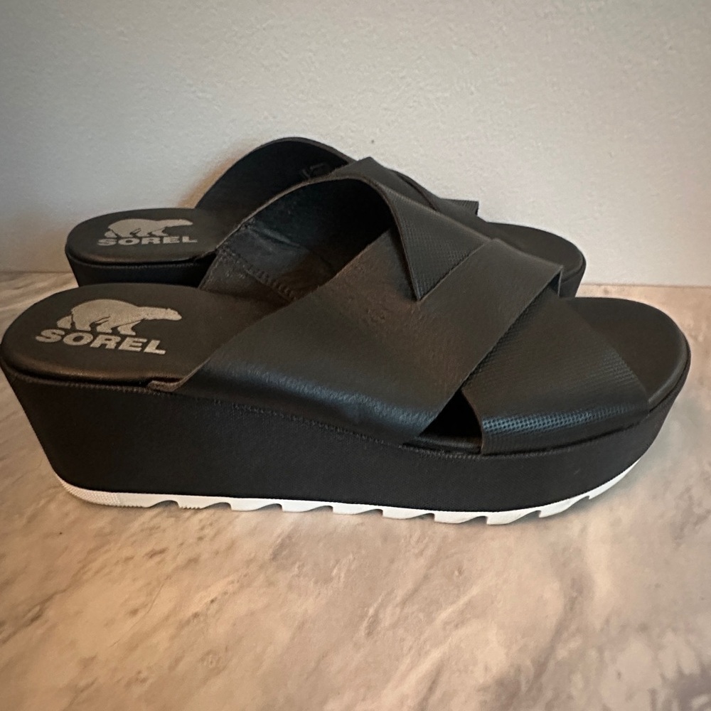 Sorel Cameron Flatform Slide Sandals Black Size 9 - Picture 4 of 6